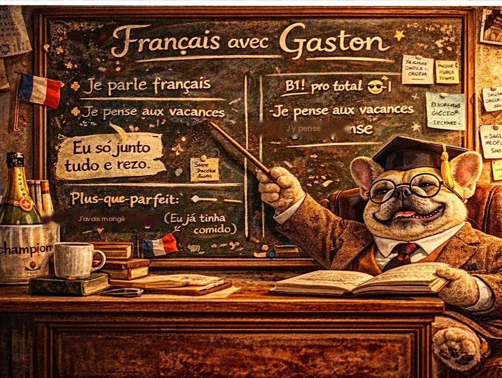 Gaston no quadro: «Je pense aux vacances» → «J'y pense»